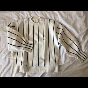 All row balloon sleeve pinstripe sweater